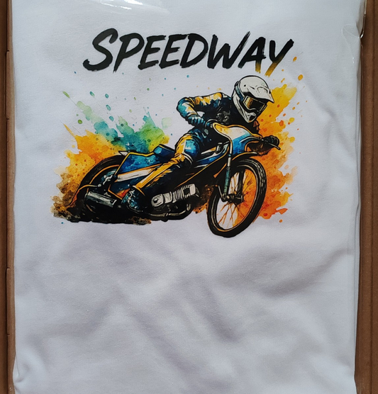 Speedway word and rider t-shirt white