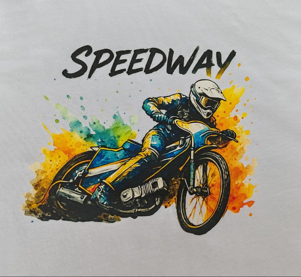 Speedway word and rider t-shirt white