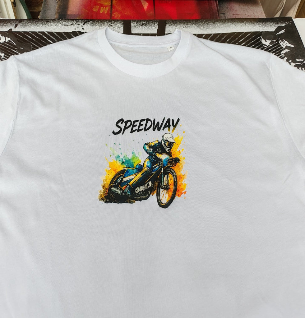 Speedway word and rider t-shirt white
